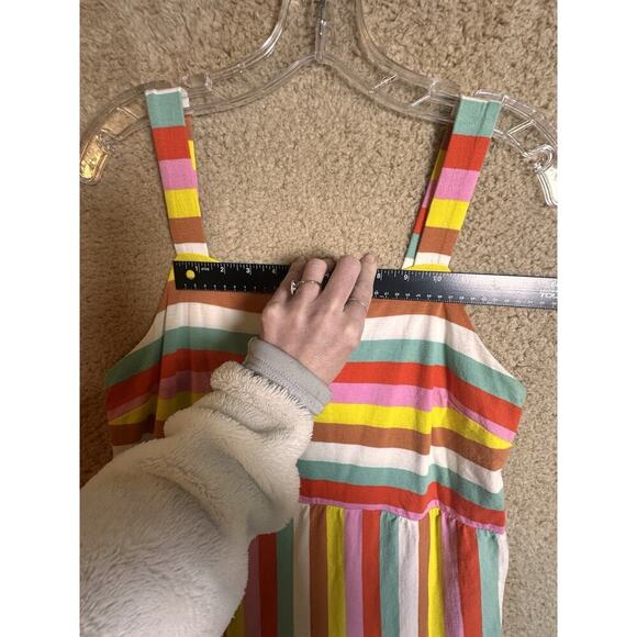 J. Crew Rainbow Stripe Tiered Maxi Dress Sz XL Dopamine Vacation Beach Comfort - Picture 9 of 16